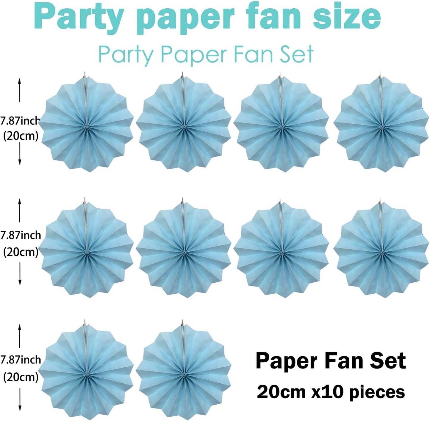 Blue Graduation Party Decor,Baby Blue Party Decorations,Christmas Baby Shower Decorations,Under The Sea Decorations,Blue Bachelorette Party 8in Hanging Paper Fans 30 Color DIY Set (Light Blue)