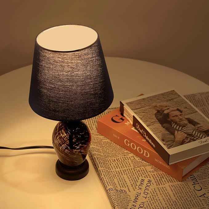 ONEWISH Small Bedside Table Lamp Set of 2, Wine Bottle Shape Glass Body, Warm Ambient Lighting, Bulb Included, 14" Height, Black