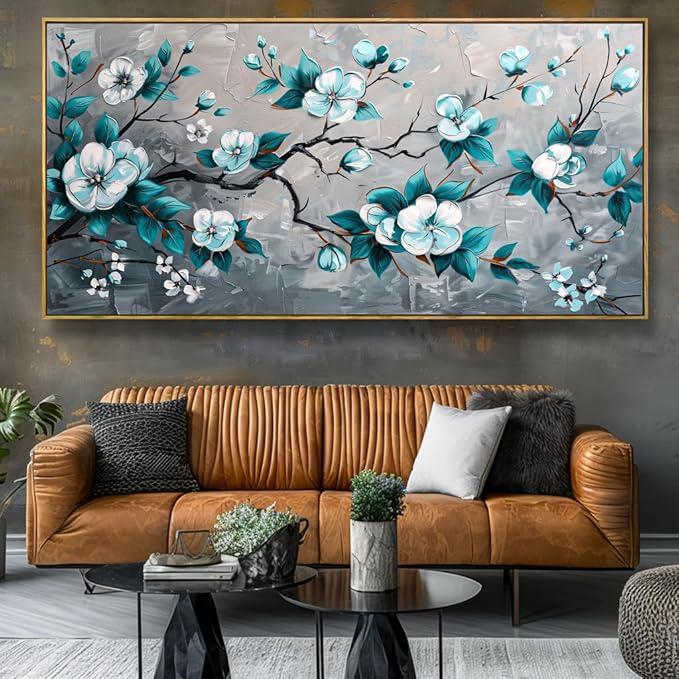 Wall Art Rustic Flowers Wall Decor Nature Wall Art Plum Blossom Canvas Painting for Bedroom Living Room Dining Room Home Office Decor 24"x48" with Framed