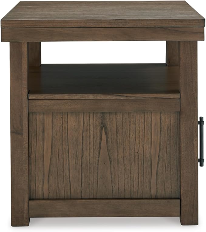 Signature Design by Ashley Boardernest Casual End Table with 1 Open Shelf and 1 Cabinet, Dark Brown