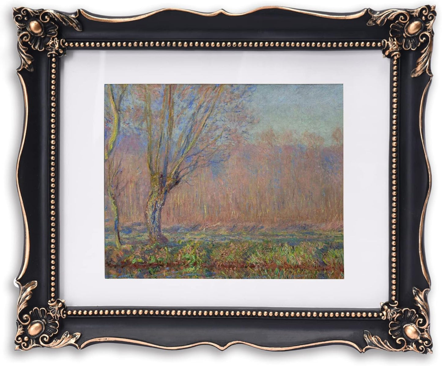 11x14 Vintage Picture Frame with Embossed Flower Design, Black Ornate Frame for 11x14 or 8x10 Pictures with White Mat, Home Decor (Black, 8x10)