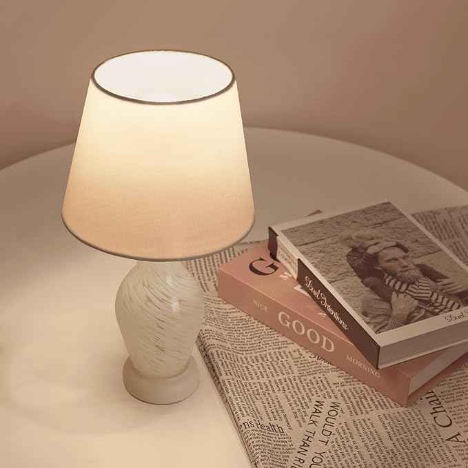 ONEWISH Modern Table Lamp-Small Bedside Nightstand Lamp with Wine Bottle Shape Glass Body, Desk Lamp for Reading, 3000K Bulb Included, 14", White
