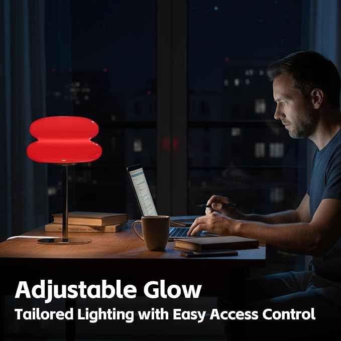 Bedroom Mushroom lamp, Medieval Modern Bedside Table lamp, dimmable Retro Egg Tart Headlight, Unique Home Mushroom Decoration Aesthetic Lovely Living Room Desk lamp (Red)