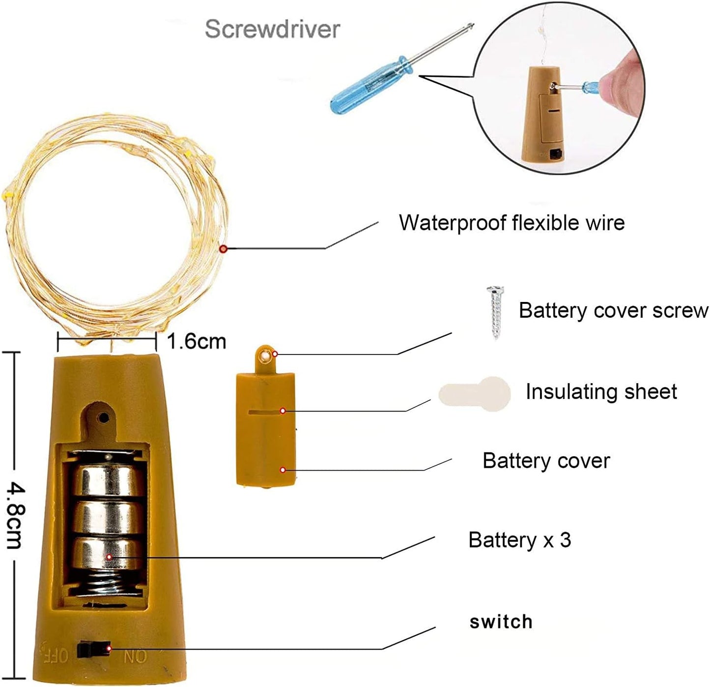 YJFWAL Wine Bottle Lights with Cork,Cork Shape Silver Copper Wire Fairy Mini String Lights,24Pack 20LED Battery Operated for DIY,Party,Wedding,Christmas,Halloween,Decor (Cool White)