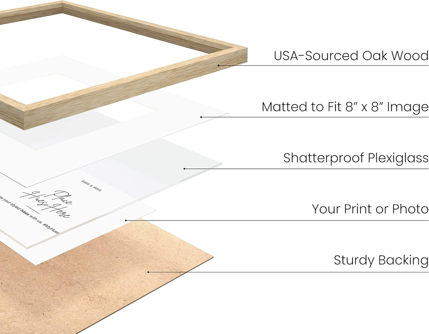 HAUS AND HUES Square Picture Frames Set - 15 Wooden Frames, 12x12 with Mat, Beige Oak Finish