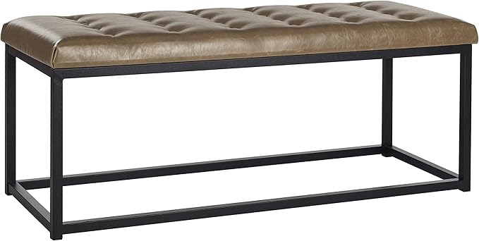 SAFAVIEH Home Collection – Reynolds Tan Tufted Upholstered Accent Bench, Modern Parsons-Style Open Frame Bench for Bedroom, Entryway or Living Room, Black Legs (FOX6225D)