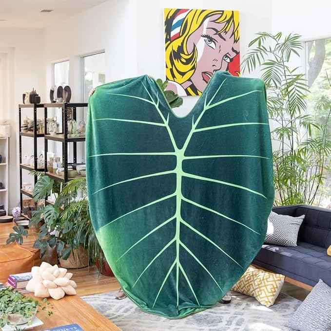 Green Philosophy Co. Regal Shield Alocasia Giant Leaf Shaped Blanket Monstera Flannel Throw Soft Cozy Breathable Lightweight and Decorative Leaves Design Gift for Plant Lovers Bed Sofa and Couch