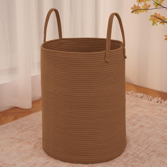 Large Woven Laundry Basket Hamper,80L Cotton Rope Storage Bin for Blankets,Toys and Clothes,Decorative Tall Nursery Hamper for Living Room,Baby Nursery,Bathroom and Bedroom,Golden Jute