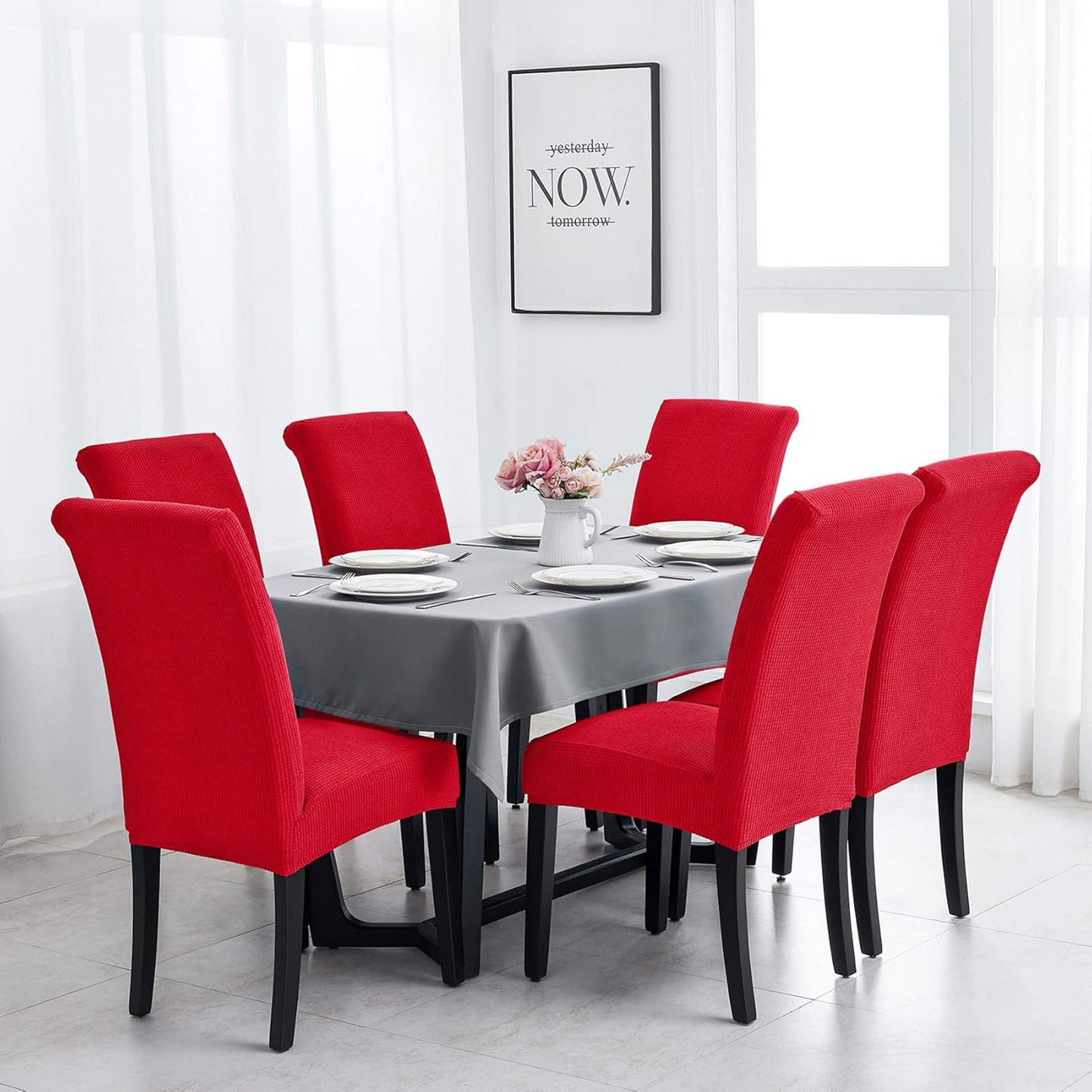 Joccun Chair Covers for Dining Room Set of 6, Dining Chair Slipcovers Stretch Dining Room Chair Covers Seat Protector,Washable Parsons Chair Cover for Home,Hotel,Banquet(Ruby,6 Pack)