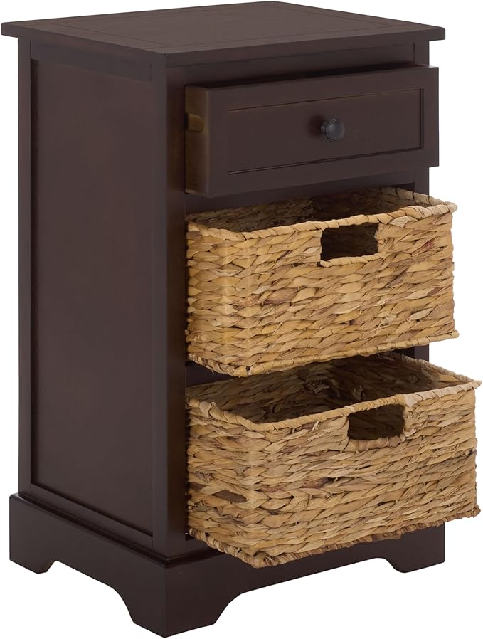 SAFAVIEH Home Collection – Carrie Dark Chocolate 3-Drawer Storage Side Table, Mixed-Material Cottage Design, Fully Assembled (AMH5700H)