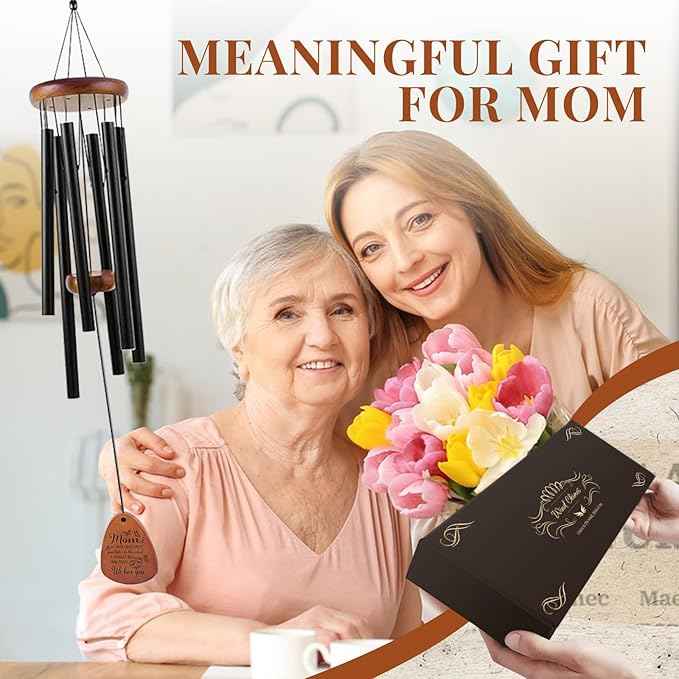 JOBOSI Mother's Bouquet Memorial Wind Chime with Black Tube Decorative Gifts, Suitable for Indoor and Outdoor Decorative Gifts, Perfect for Mothers, Ladies, and Grandma