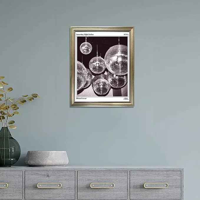 Disco Ball Music Wall Art, Vintage Framed Print Posters for Room Aesthetic Decor, Trendy Retro 70s Decor Funky Wall Art, Preppy Bar Cart Canvas Artwork