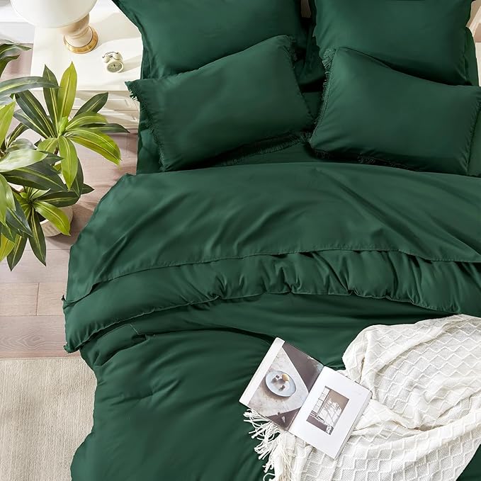 Andency Oversized King Comforter Set Dark Emerald Green 120x98-7 Piece Boho Tassel Bed in a Bag Soft Lightweight Bedding Set, Fringe All Season Bed Set with Comforter, Sheets, Pillowcases & Shams