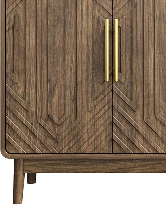 Ball & Cast 55" Modern Sideboard Cabinet with Storage, Carved 4-Door Buffet w/Adjustable Shelves & Solid Wood Legs, Credenza & Accent Cabinet for Living Room, Entryway, Kitchen,Dining Room,Walnut