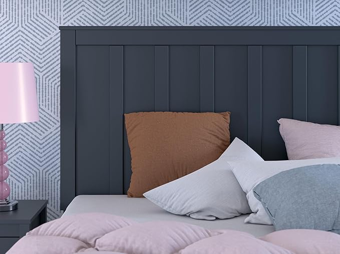 Signature Design by Ashley Simmenfort Casual Full Platform Bed, Matte Finish, Shaker Style, Navy Blue, Shiplap-Style Headboard, Coastal, Adjustable Height, Foundation or Box Spring Not Needed, Blue