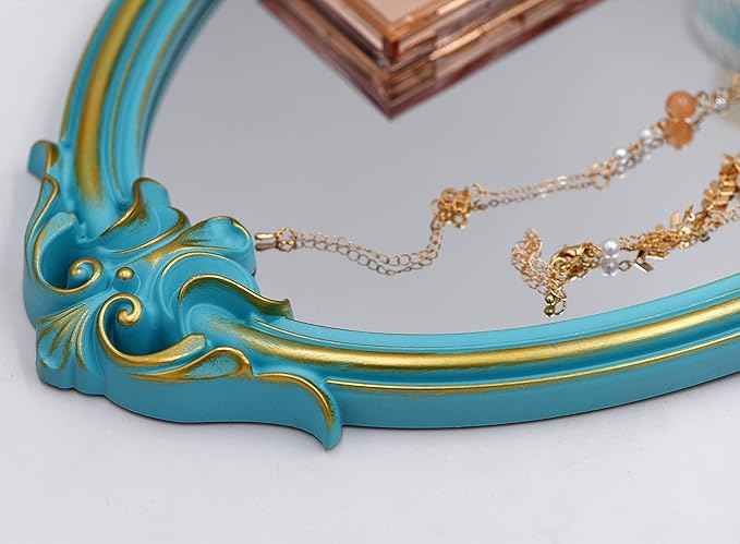 Eaoundm 16.5 x 11 inch Vintage Shield Shape Decorative Wall Mirror (Blue)