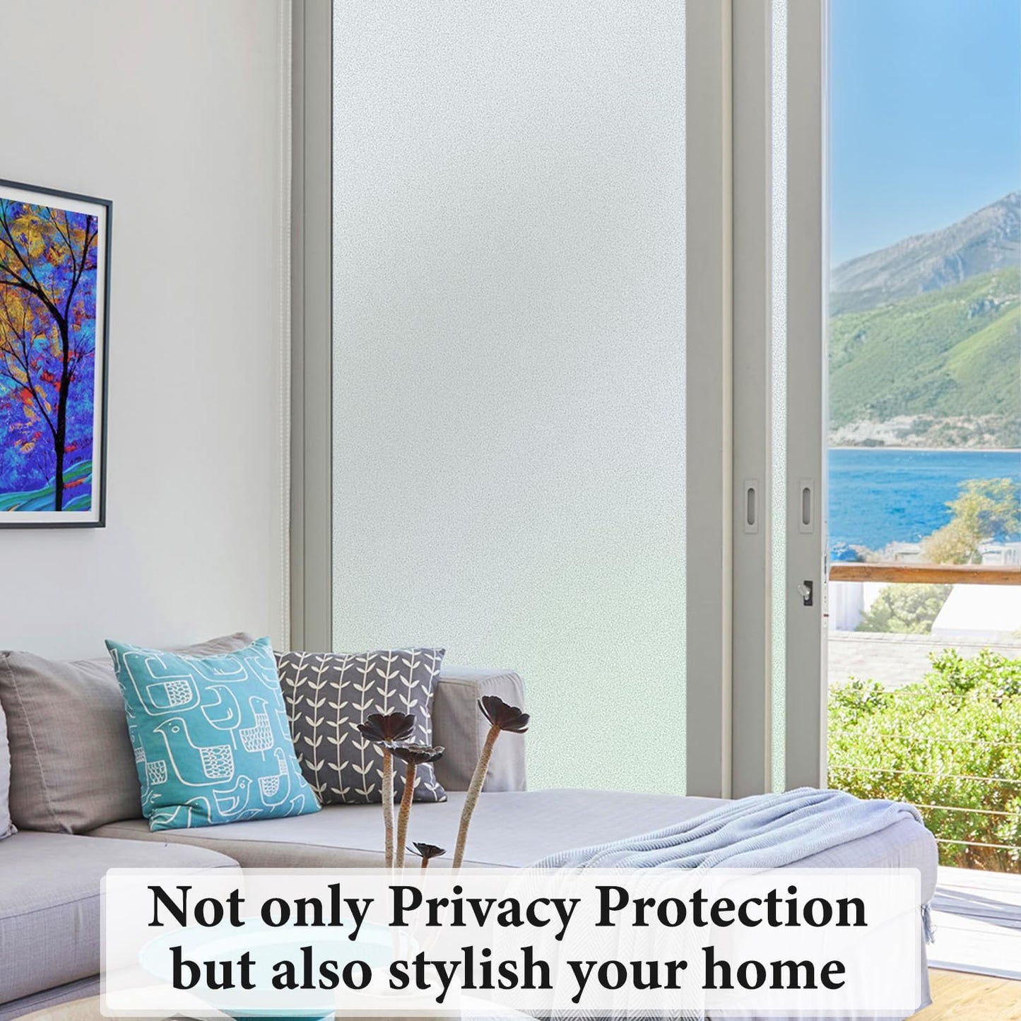 DUOFIRE Window Privacy Film Natural Frosted Glass Window Film Static Cling No Glue Anti-UV Window Cling Privacy Film Non Adhesive for Office Meeting Room Bathroom Living Room 17.4in. x 78.7in. S001