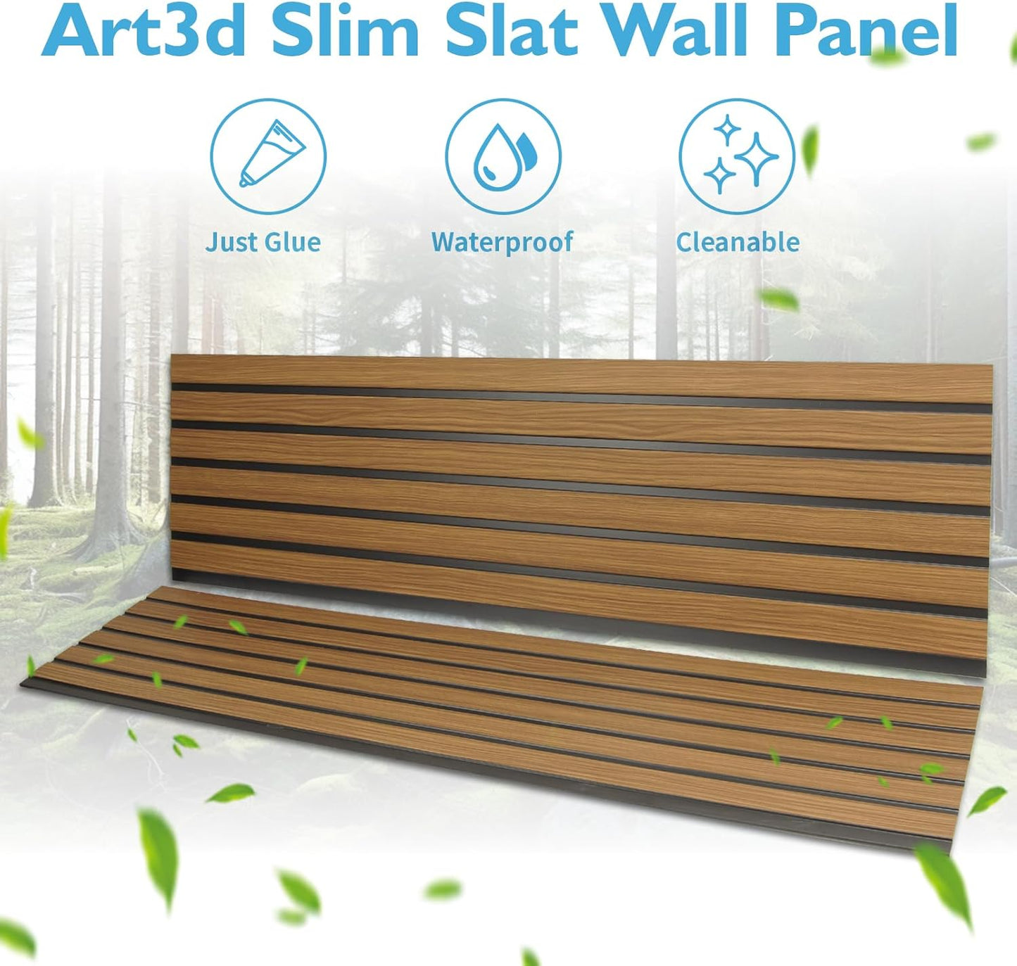 Art3d 4-Pack Glue-On Six-Grid Wainscoting Panel for Interior Wall Decor - 104 x 12 Inch Polystyrene Ultralight Slim Slat Wall Panels for Living Room Bedroom, Rosewood