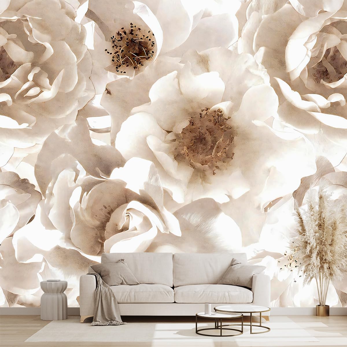 Floral wallpeper for Girls Bedroom Modern Flower Living Room Wall Mural - 160"x108"（Not Peel and Stick）