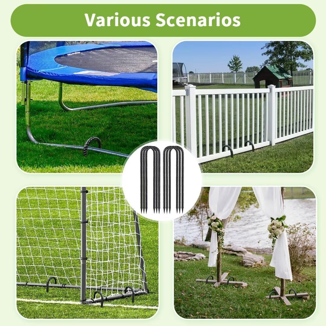 Rebar-Stakes-12-Inch, Ground Stakes Heavy Duty U-Hook Black Coated Anti-Rust Heavy Duty Ground Anchors for Garden Dog Fence Chicken Coop Christmas Decorations Deer Fence 20pcs