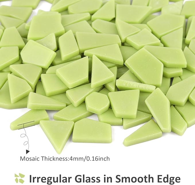 Youway Style Lemon Green Glass Mosaic Tiles for Crafts Bulk,200g Broken Glass Pieces for DIY Spring Mosaic Art Kit Decor,Garden Mosaic Supplies