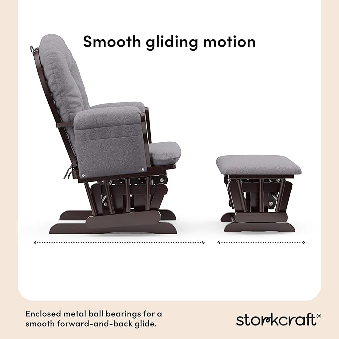 Storkcraft Premium Hoop Glider & Ottoman (Espresso/Gray Swirl) — GREENGUARD Gold Certified Nursery Glider, Solid Wood Craftsmanship, Smooth-Gliding Nursery Chair and Ottoman, Award-Winning