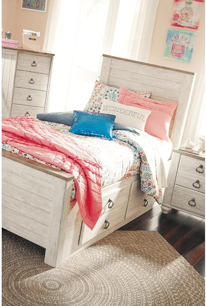 Signature Design by Ashley Willowton Cottage Farmhouse Panel Headboard ONLY, Twin, Whitewash