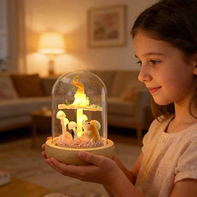 QUELIEN Mushroom Lamp,Mothers Day Mom Gifts for Mom,Light Up Mushroom in Glass Dome,Birthday Party Decorations,Ideal Birthday Gift,Girlfriend Gift