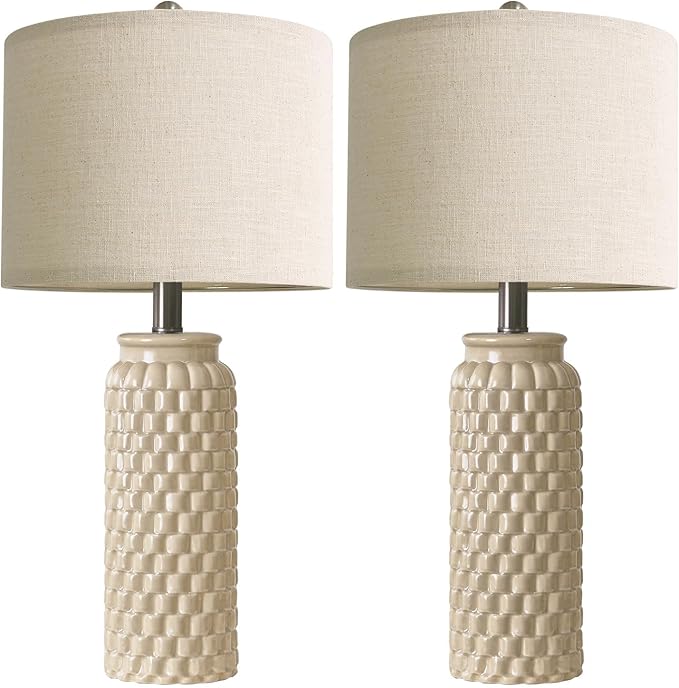 24" Modern Ceramic Bedside Lamp Set of 2 for Bedroom Decor Farmhouse Table Lamp for Living Room Office Dorm