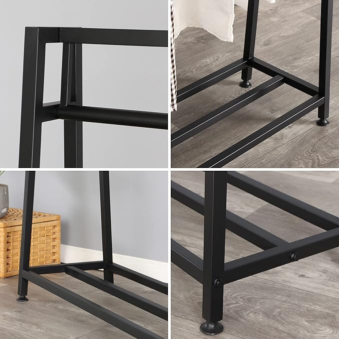 SSS Furniture Clothing Garment Rack with Shelves, Metal Cloth Hanger Rack Stand Clothes Drying Rack for Hanging Clothes, Easy Assemble Clothing Rack for Bedroom or Boutiques(Black)