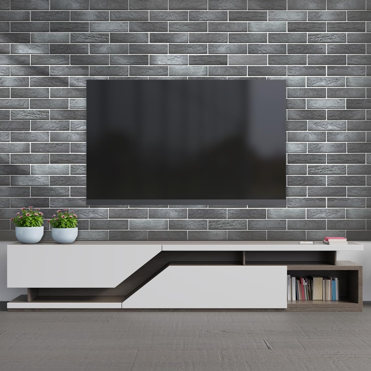 Vintage Faux Brick Wall Tiles, 3D Thin Brick Veneers for Bedroom, Bathroom, Kitchen, Fireplace and Fence Wall Panels (100, Whitewash Grey)