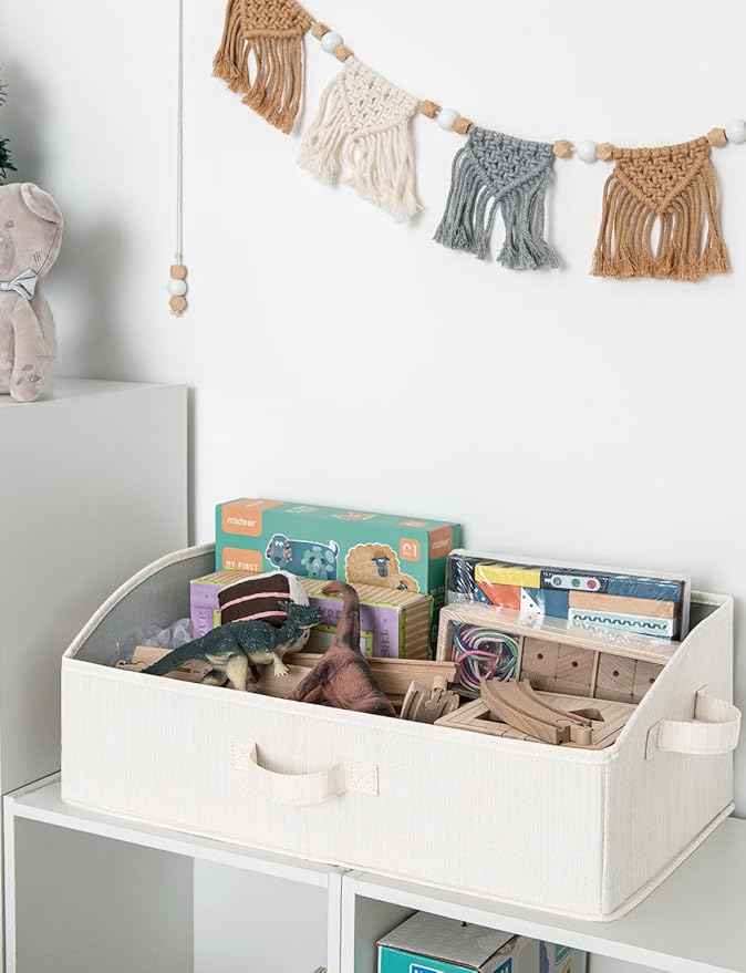 StorageWorks Closet Storage Bins, Trapezoid Organizer Box for Shelves, Fabric Clothes Bin, Foldable Organizing Baskets with Handles, Large, Mixing of Beige, White & Ivory, 3-Pack