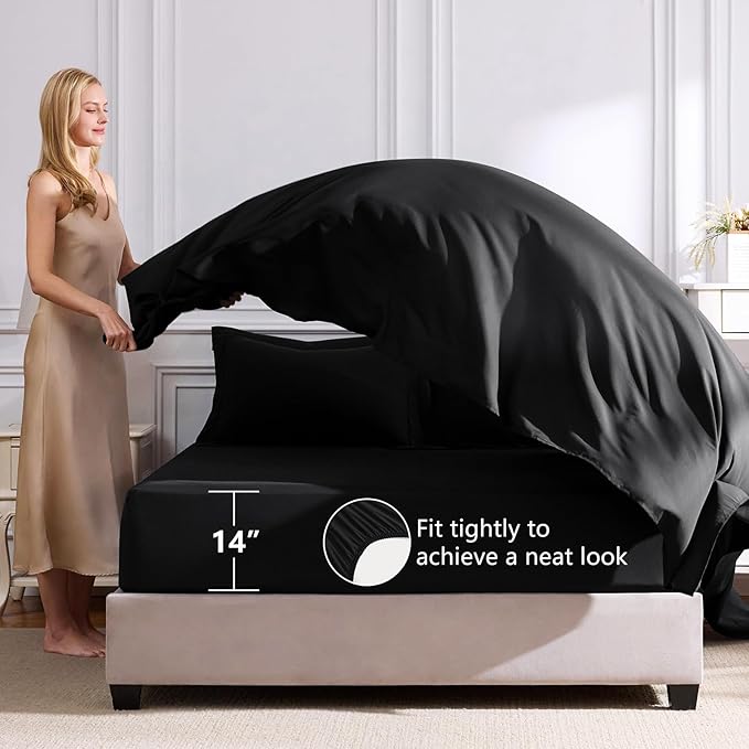 CozyLux Queen Comforter Set Black - Bed in a Bag Queen Size 7 Pieces, Luxury Soft Bed Set for All Seasons, Bedding Set with Down Alternative Comforter, Sheets, Pillowcases & Shams (Pack of 2)