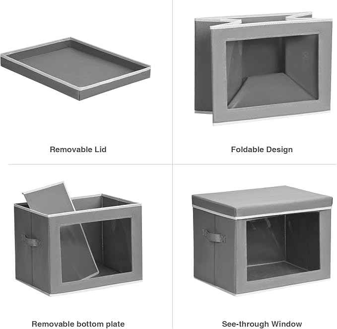 Stackable Storage Bins with Lids - Large Decorative Basket with Lids, Fabric Foldable Closet Organizer Bins, Shelf Organizer for Living Room, Dorm, 5 Pack, Grey