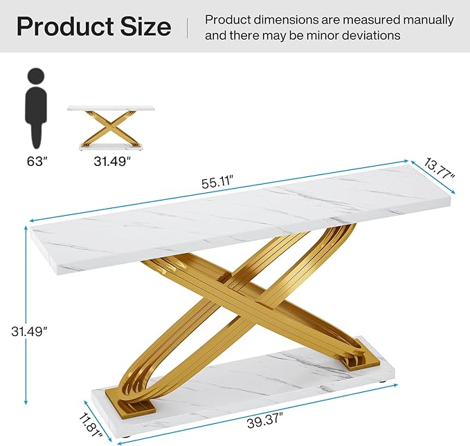 LITTLE TREE Console Table, 55" Long Modern Entryway Table for Living Room, Hallway, Faux Marble White & Gold