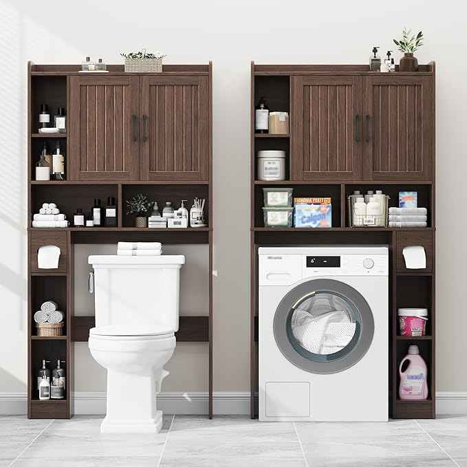 Over The Toilet Storage Cabinet, Farmhouse Storage Cabinet Over Toilet with Barn Door，Home Space-Saving Toilet Rack, for Bathroom, Restroom, Laundry
