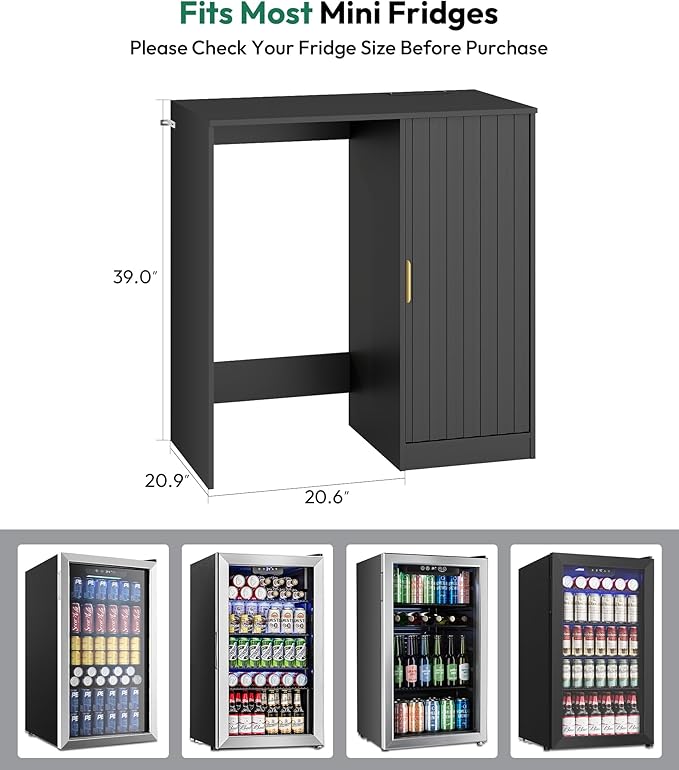 Coffee Bar with Mini Fridge Space - Snack Bar Cabinet with Power Outlet, Fluted Mini Fridge Cabinet with Adjustable Shelf for Kitchen Dining Room Living Room, Black