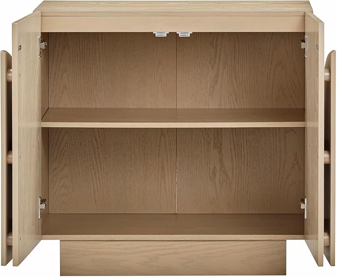 Nathan James Iris Mid-Century Modern Credenza, Light Brown TV Stand, Living Room Wood Storage Cabinet with Arched Cabinet Doors, White Oak, Set of 4