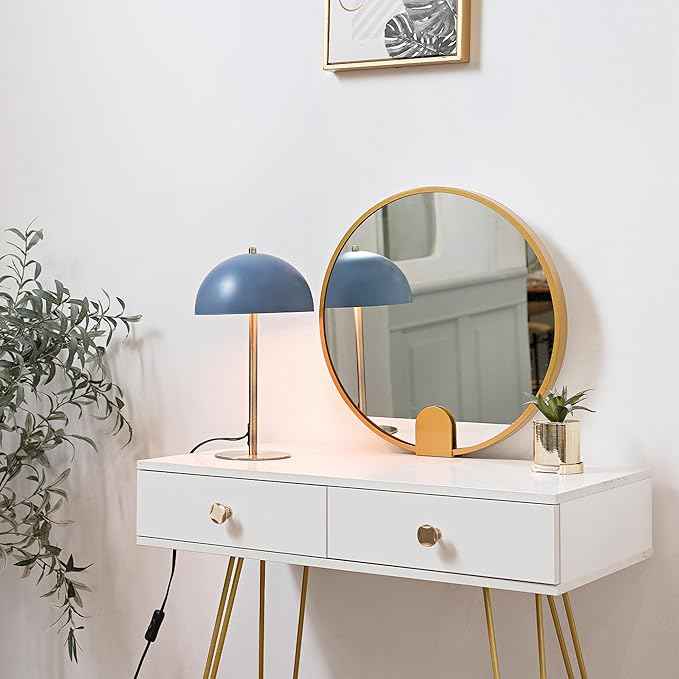 Globe Electric 52942 15" Blue Desk Lamp with Brass Accents, in-Line On/Off Rocker Switch, Ideal for Bedroom, Office Decor, Home Essentials, Reading Light, LED Bulb Compatible