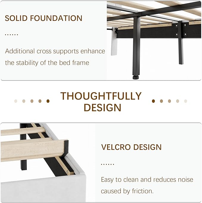 VECELO Queen Size Bed Frame with Diamond Tufted Headboard, Upholstered Platform Bedframe with Wood Slat Support, No Box Spring Needed, Velvet & White