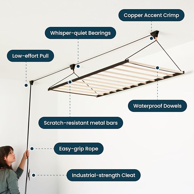 Ceiling Laundry Drying Rack w/Pulley System (48 INCHES)