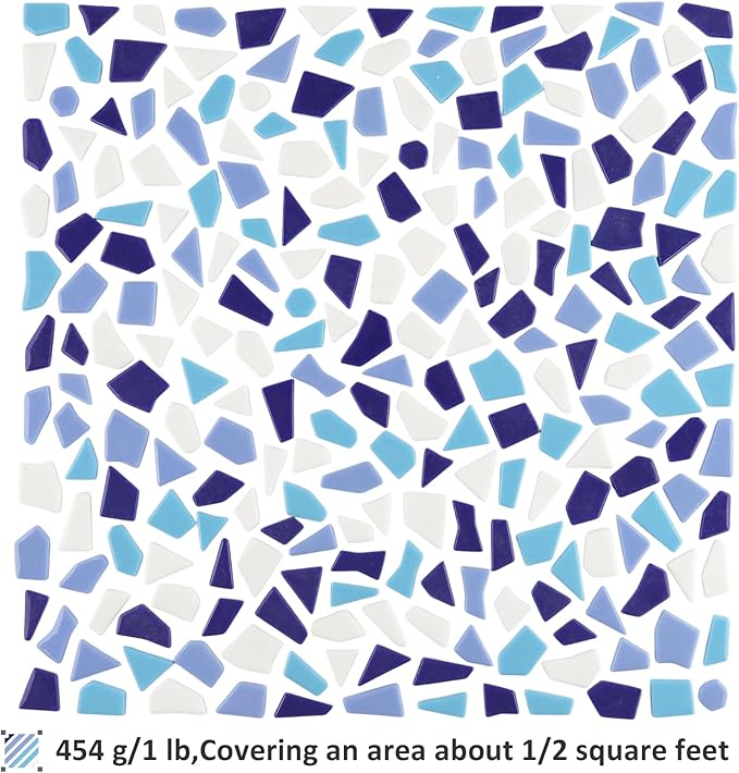 Youway Style Blue Glass Mosaic Tiles for Crafts Bulk,200g Broken Glass Pieces for Mosaic Art Crafts,Garden Mosaic Supplies (Mixed Blue)