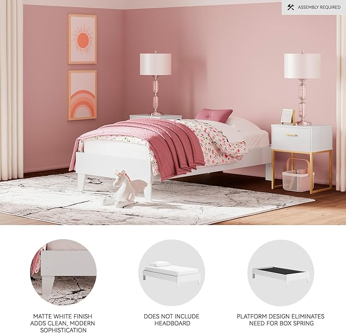 Signature Design by Ashley Socalle Coastal Twin Platform Bed with Metal Slats, No Box Spring Needed, White