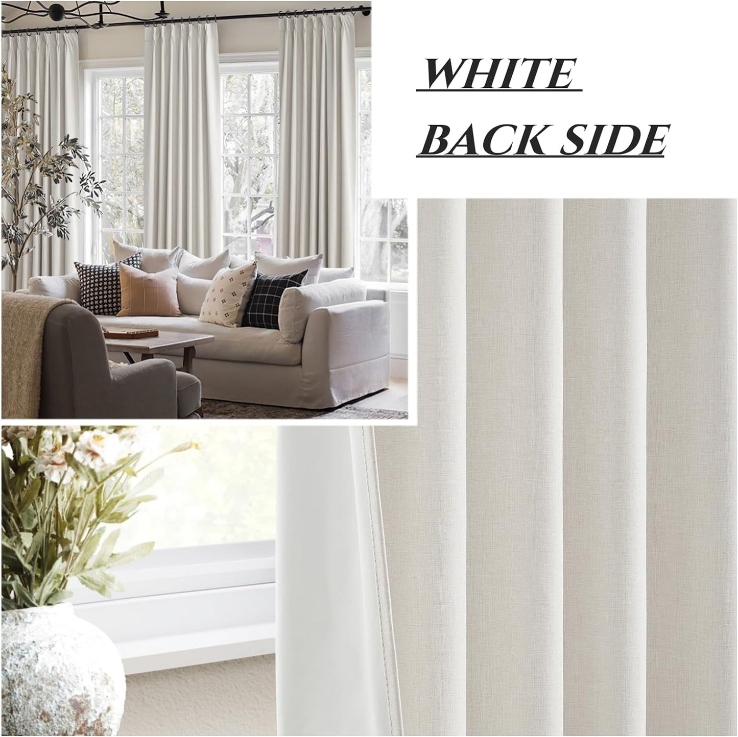 Pinch Pleated Blackout Long Luxury Curtains for Living Room, Linen Drapes 108 Inches 2 Panels Rustic Country Thermal Insulated Noise Reducing Window Curtains with Hooks 9ft Extra Long Pleat Faux Linen