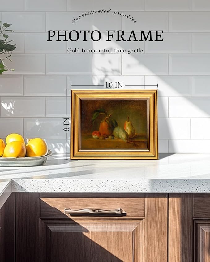 VIYYIEA Vintage Gold Framed Wall Art for Living Room, Fruits Canvas Prints Home Decor, Oil Painting Picture, Bedroom Wall Decor Gifts for Friends or Family -【Fruit Party】-(10L x 8W)