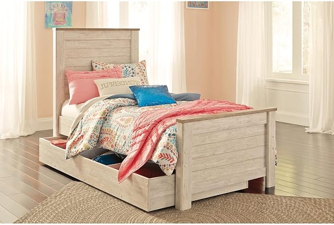Signature Design by Ashley Willowton Cottage Farmhouse Panel Headboard ONLY, Twin, Whitewash