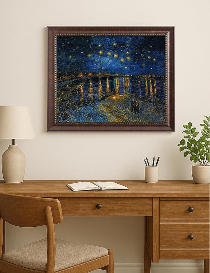 DECORARTS - Vincent Van Gogh Starry Night Over The Rhone Framed Wall Art, Giclee Print with Antique Brown Frame for Living Room or Dining Room Decor, Picture Size 20x16 Total 23x19 Made in USA