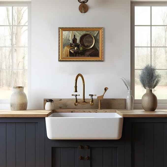 uniro Vintage Gold Framed Wall Art for Home Decor, Farmhouse Wall Decor Still Life Canvas Artwork, Antique Kitchen Wall Art Picture, Rustic Kitchen Art Prints Aesthetic Picture for Dining Desktop Decor- 11x14Inch