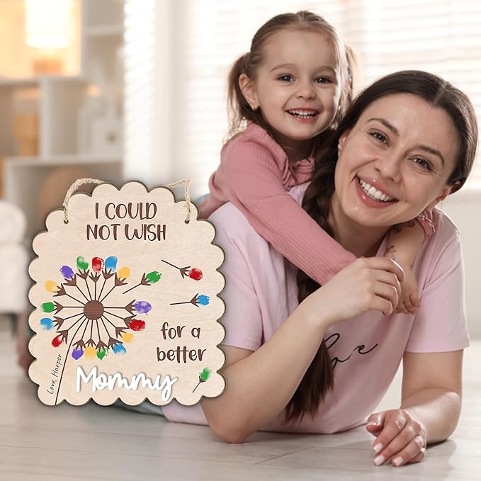 DIY Mothers Day Fingerprints Dandelion Craft Hanging Sign for New Mom Mama, Baby First Mother Day Fingerprints Keepsake Gifts, Dandelion Craft Gift from Kid Activity, Could Not Wish for A Better Mommy