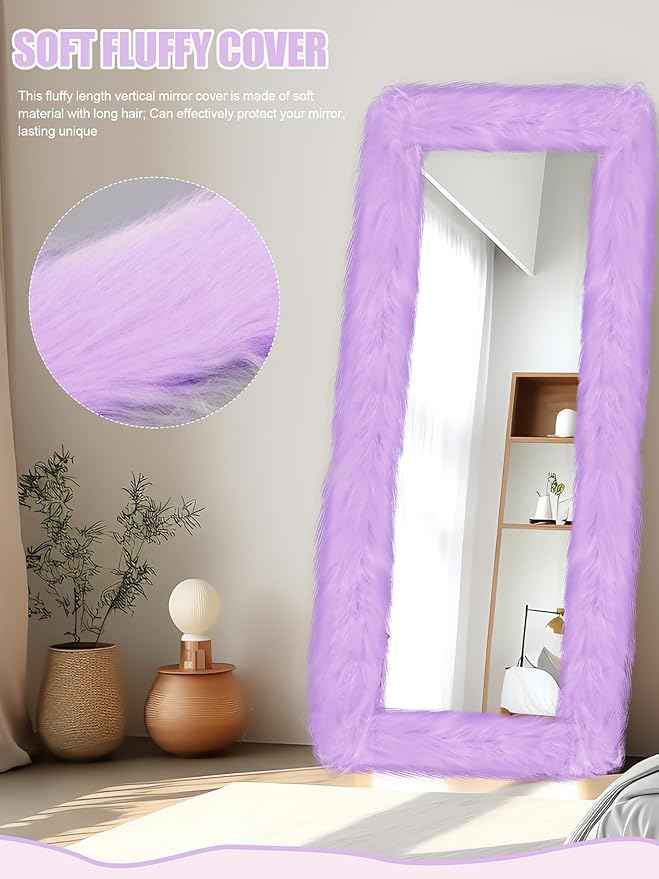 Geelin Full Length Mirror Cover 59 x 16 Inch Universal Ultra Soft Non Slip Design Fluffy Length Standing Mirrors Cover Decoration for Bedroom Cloakroom Women Gifts (Purple)
